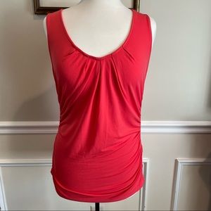 EUC New York & Company Coral Vneck Sleeveless Satin Pleated Blouse
